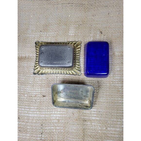 Vintage Trinket Box, Silver Plate & Cobalt Glass, Jewelry Holder, Occupied Japan - Picture 4 of 5